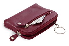 Větší burgundy kožená dvouzipová klíčenka 619-8104-34