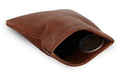 Tmavě hnědá kožená kapsa na mince s pružinou 519-7708-47