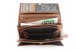 Tmavě hnědá dámská psaníčková kožená peněženka s klopnou 511-7120-47