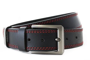 Červenočerný kožený pánský opasek s dvojitým šitím 913-5003-2-60/31-9013-40