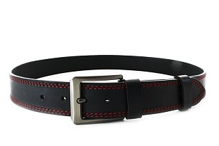 Červenočerný kožený pánský opasek s dvojitým šitím 913-5003-2-60/31-9013-40