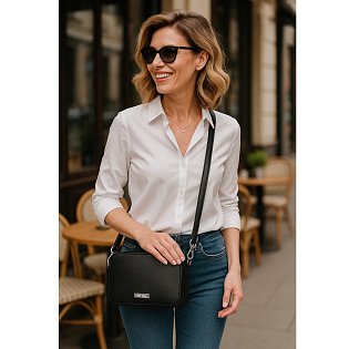 Černá kožená zipová kabelka 212-2513-82