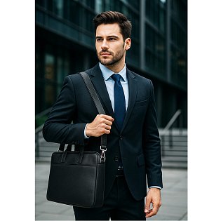 Černá kožená taška na notebook přes rameno 112-7039-60