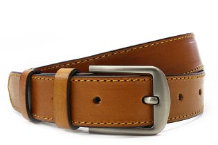 Světle hnědý kožený pánský prošívaný opasek 913-5007-1-05/05-9012-40