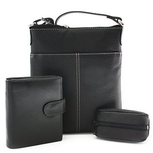 Černá sada dámské kabelky, peněženky a klíčenky 412-3013-9769-2418-60