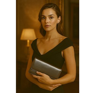 Tmavě stříbrné kožené psaníčko s popruhem 214-4071-29