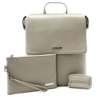Šedobéžová sada dámského batohu, etue a klíčenky 412-1660-0025-2418-24