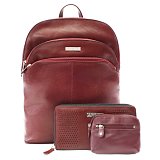 Vínově červená sada dámského batohu, peněženky a klíčenky 412-8955-4722-8104-34