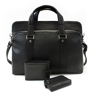 Sada černé tašky na notebook, peněženky a klíčenky 412-2187-4404-8104-60