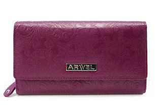 Fuchsiová dámská kožená klopnová peněženka se vzorem 511-2235-36