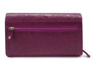 Fuchsiová dámská kožená klopnová peněženka se vzorem 511-2235-36