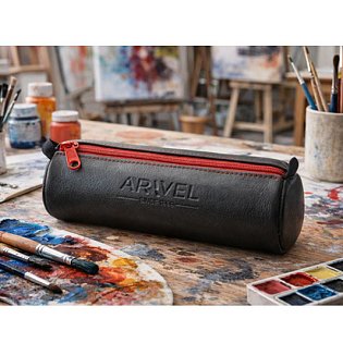 Černočervený kožený jednokomorový penál 611-5020-60/31