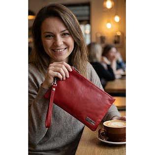Červená dámská kožená etue s poutkem 611-0025-31