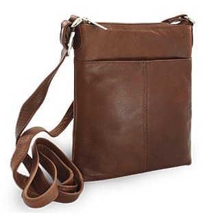 Tmavě hnědá kožená zipová kabelka 212-3013-47