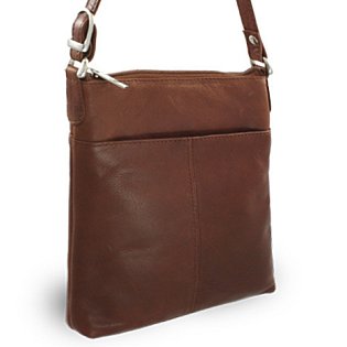 Tmavě hnědá kožená zipová kabelka 212-3013-47