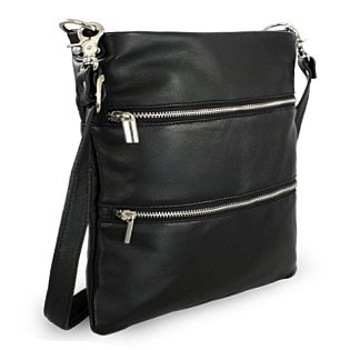 Černá kožená zipová kabelka s popruhem 212-3066-60
