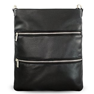 Černá kožená zipová kabelka s popruhem 212-3066-60