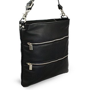 Černá kožená zipová kabelka s popruhem 212-3066-60