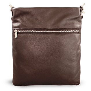 Tmavě hnědá kožená zipová kabelka s popruhem 212-3066-47