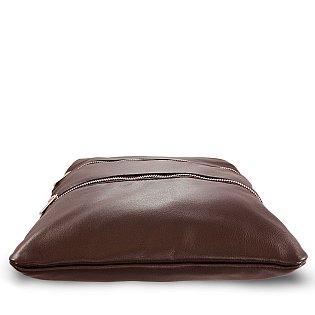 Tmavě hnědá kožená zipová kabelka s popruhem 212-3066-47