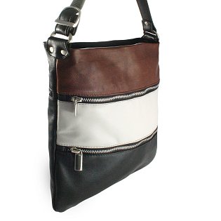 Tříbarevná kožená zipová kabelka s popruhem 212-3066-60/20/47