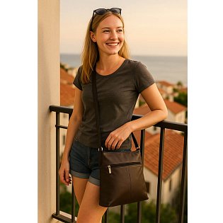 Hnědo-černá kožená zipová kabelka 212-3015-60/40