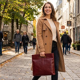 Červená kožená zipová kabelka 212-9123-31