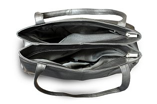 Černá kožená dvouzipová kabelka se dvěma popruhy 212-2092-60