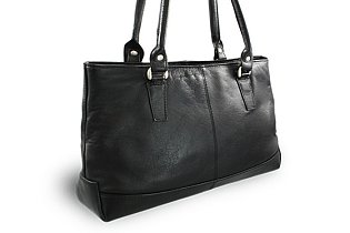 Černá kožená zipová kabelka se dvěma popruhy 212-2058-60