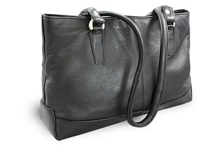 Černá kožená zipová kabelka se dvěma popruhy 212-2058-60