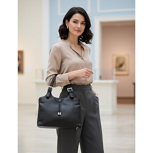 Černá dámská kožená zipová kabelka 212-7019-60