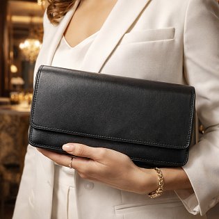 Černé kožené psaníčko s popruhem 214-4071-60