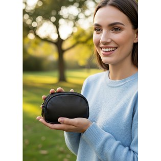 Černá kožená dvouzipová etue 611-0368-60