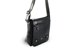 Malý černý pánský kožený crossbag s klopnou 215-1701-60