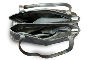 Černá kožená dvouzipová kabelka se dvěma popruhy 212-2092-60