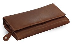 Tmavě hnědá dámská psaníčková kožená peněženka s klopnou 511-7120-47
