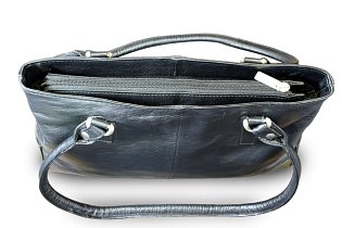 Černá kožená zipová kabelka se dvěma popruhy 212-2058-60