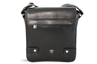 Malý černý pánský kožený crossbag s klopnou 215-1701-60