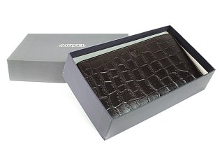 Tmavě hnědá croco dámská kožená zipová peněženka 511-1306-47