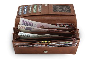 Tmavě hnědá dámská psaníčková kožená peněženka s klopnou 511-7233-47