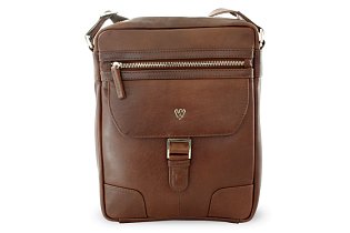 Hnědý pánský kožený zipový crossbag 215-1792-40