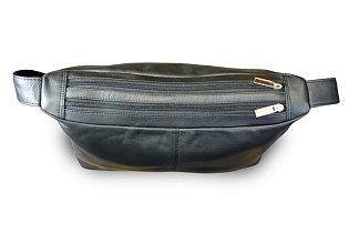 Černá kožená dvouzipová kabelka s širokým popruhem 212-4003-60