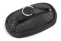 Černá kožená zipová klíčenka 619-0366-60