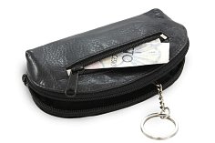 Černá kožená dvouzipová klíčenka 619-0367-60