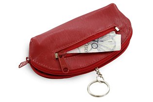 Červená kožená dvouzipová klíčenka 619-0367-31