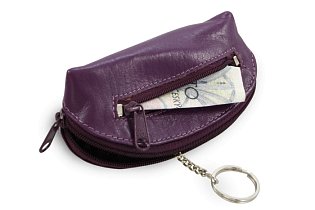 Fialová kožená dvouzipová klíčenka 619-0367-76