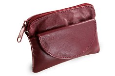 Burgundy kožená klíčenka se zipovou a klopnovou kapsičkou 619-0365-34