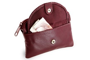 Burgundy kožená klíčenka se zipovou a klopnovou kapsičkou 619-0365-34