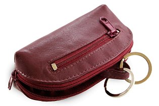 Burgundy kožená dvouzipová klíčenka 619-0367-34