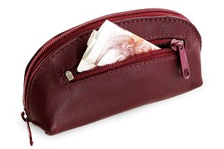 Burgundy kožená dvouzipová klíčenka 619-0367-34